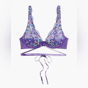 NWT Savage x Fenty Steamy Floral Unlined Lace Bra Purple Royale Romance In Bloom